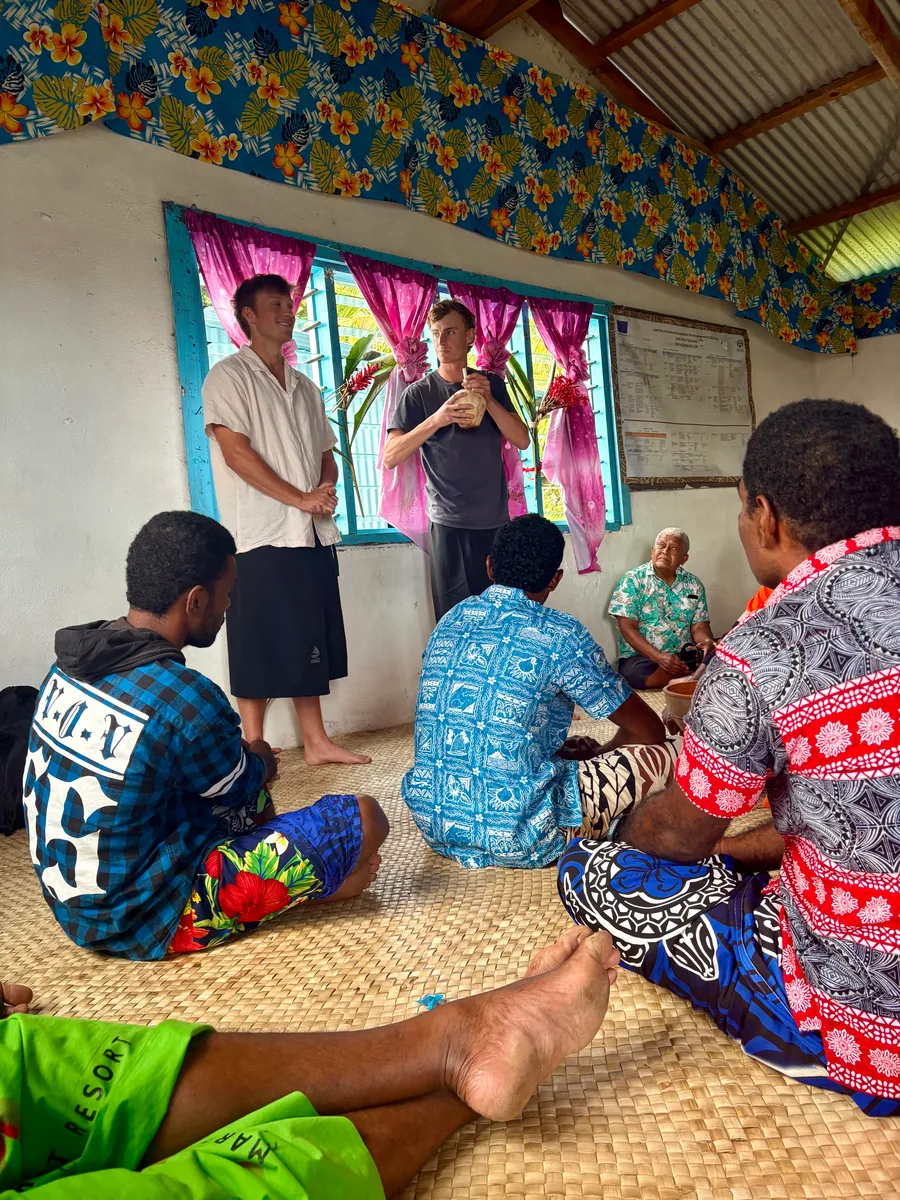 Ryan speaking to a village in Fiji about forestry opportunity in New Zealand